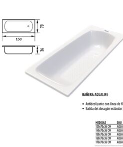 BAÑERA AQUALIFE 1500X700X360 FLOWATER AQUA1500