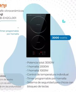 OF20 ANAFE ELECTRICO 2 HORNALLAS VITROCERAMICO KANJI BLACK KJB-EH2GL001