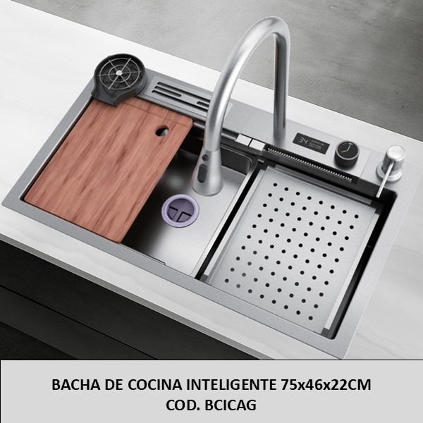 OF20 BACHA DE COCINA INTELIGENTE CON GRIFERIA 75X46X22CM GLOSS BCICAG